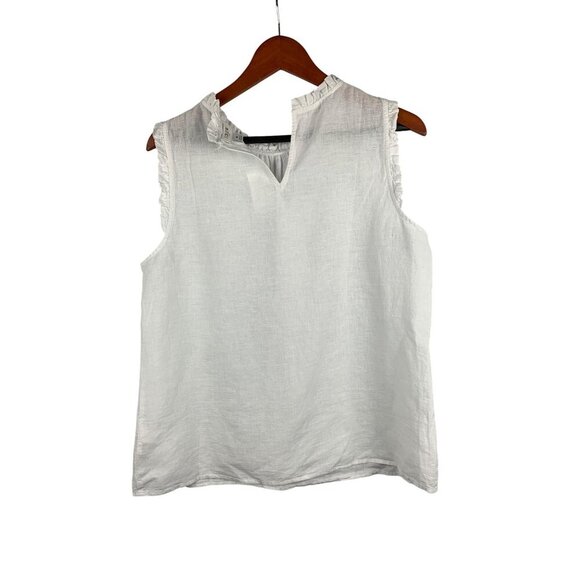 J.Crew Womens White Sleeveless Ruffle-Trim Linen & Cotton Blouse M - Picture 2 of 4